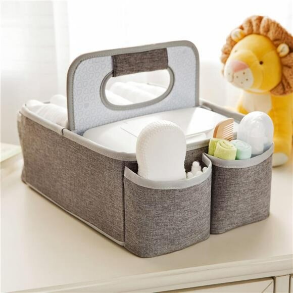 Large Baby Laundry Hamper with Lid and Portable Diaper Caddy Organizer Grey - Picture 7 of 8